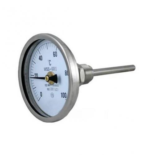 Axial bimetallic thermometer