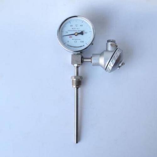 Seismic resistant remote transmission bimetallic thermometer